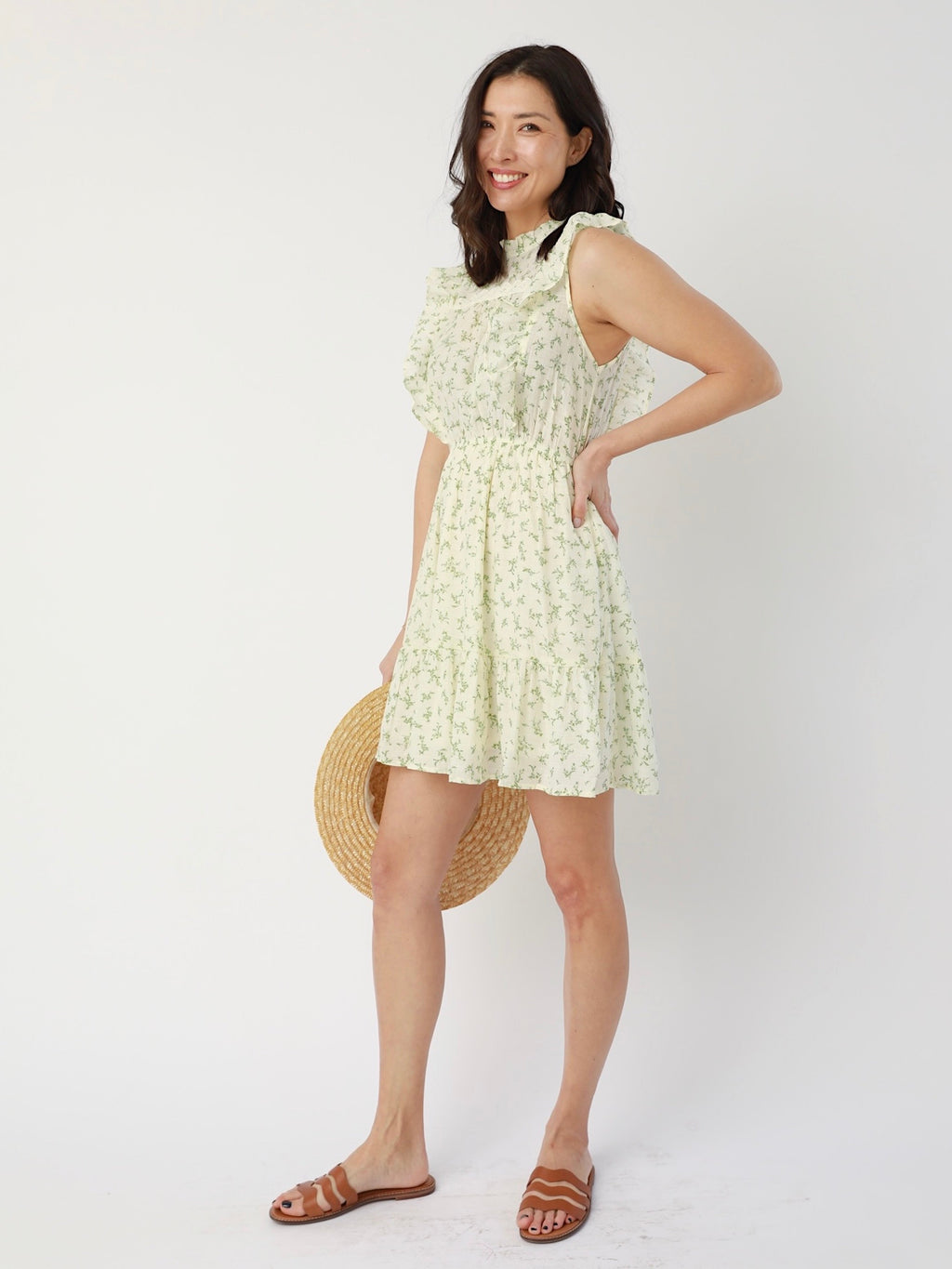 Floral Ruffled Neck Lace Bodice Dress