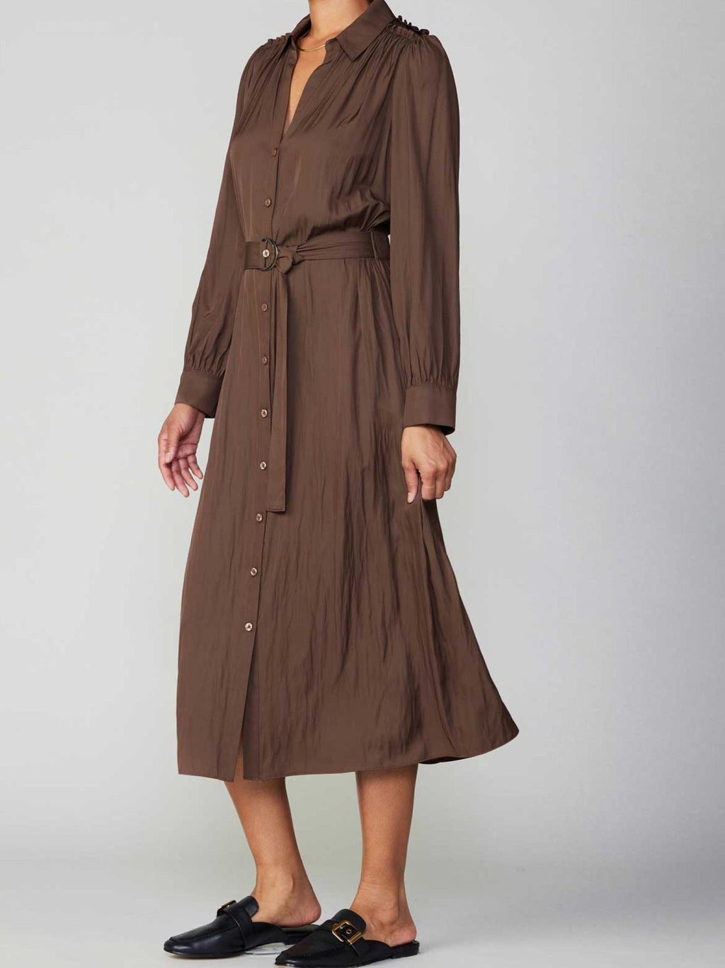 Balloon Sleeve Belted Shirt Dress