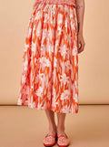 Pleated Waist Linen Blend Midi Skirt