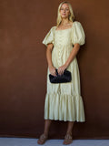 Shimmery Square Neck Blouson Midi Dress