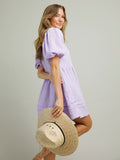 Elasticized Neck Puff Sleeve Mini Dress