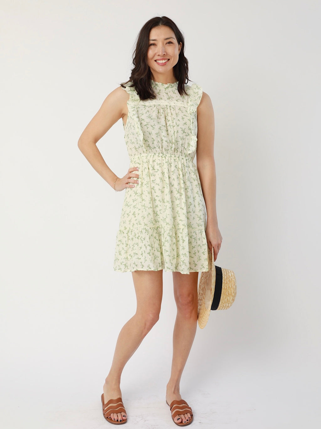 Floral Ruffled Neck Lace Bodice Dress