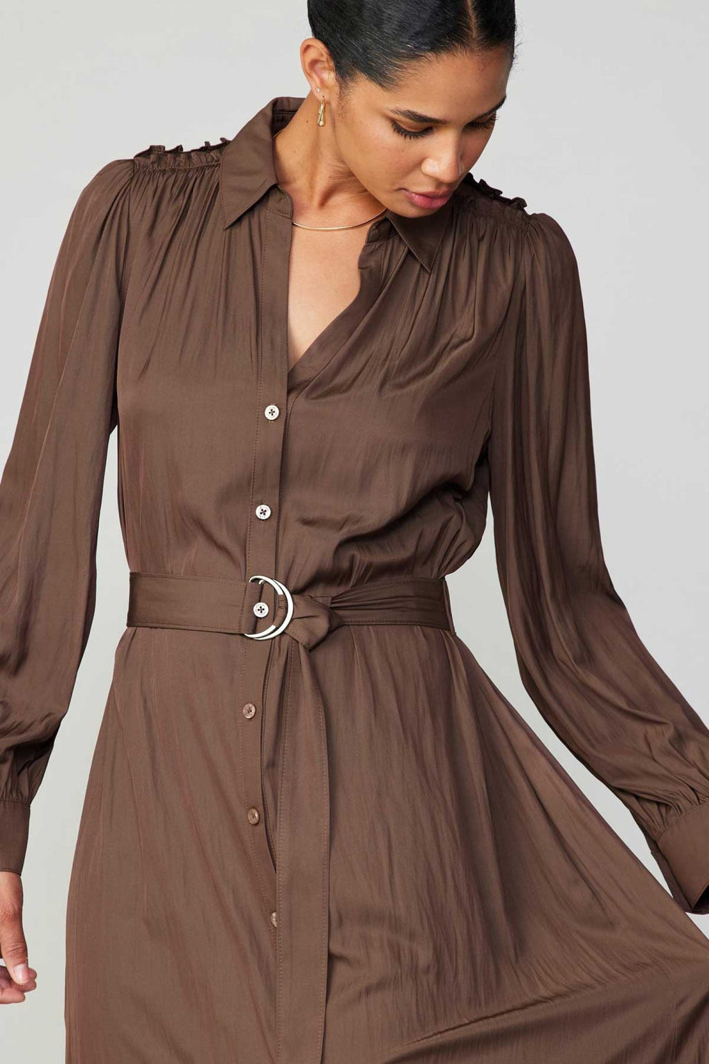 Balloon Sleeve Belted Shirt Dress