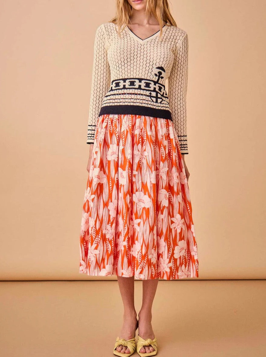 Anchor Motif V-Neck Knit Sweater