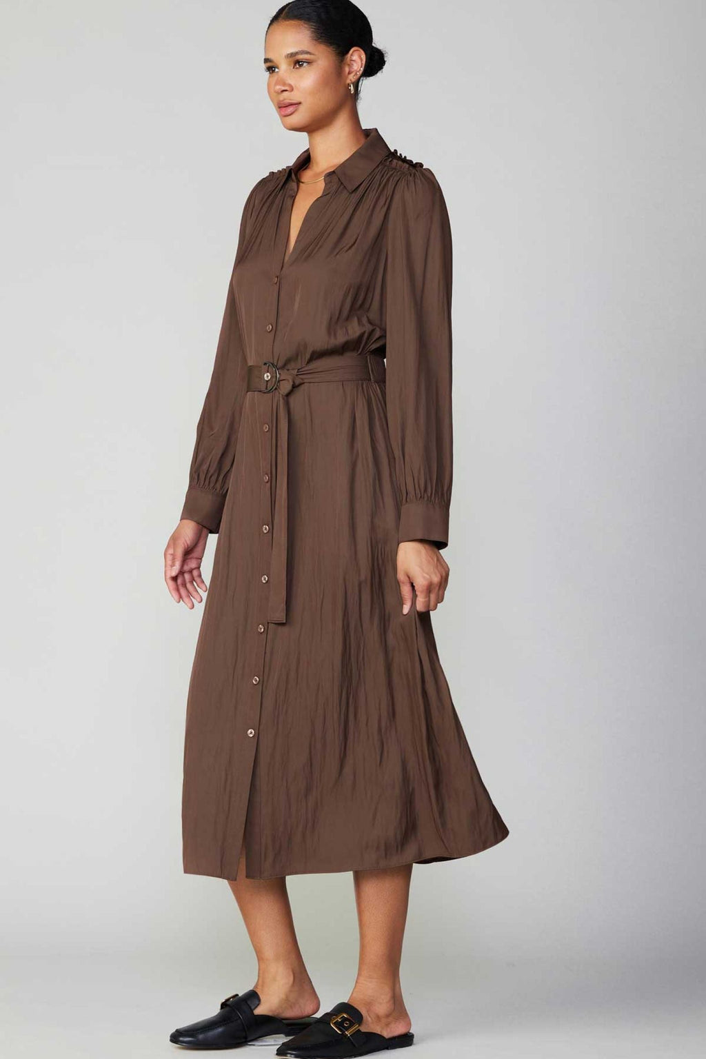 Balloon Sleeve Belted Shirt Dress
