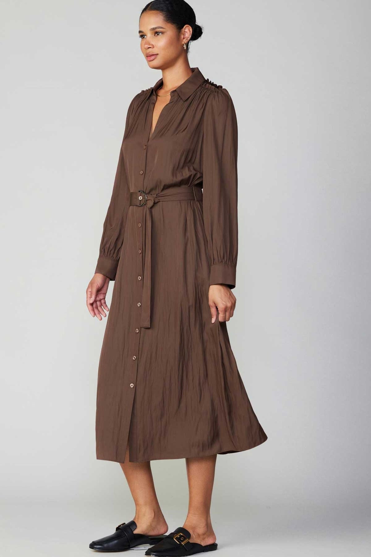 Balloon Sleeve Belted Shirt Dress