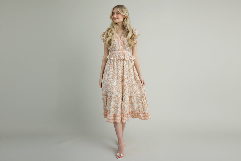 Floral Print A-Line Midi Dress
