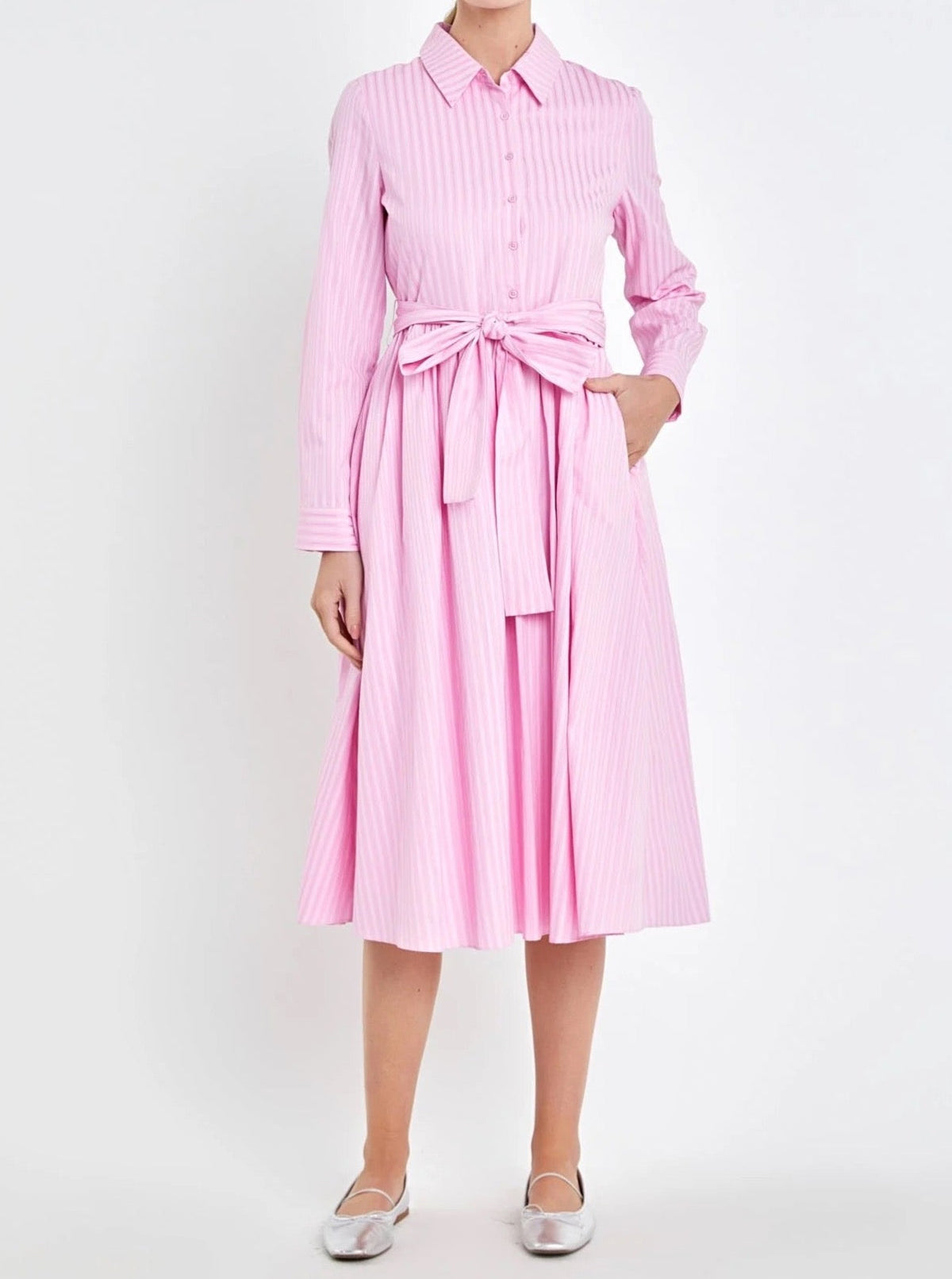Striped Collared Shirt Midi Dress
