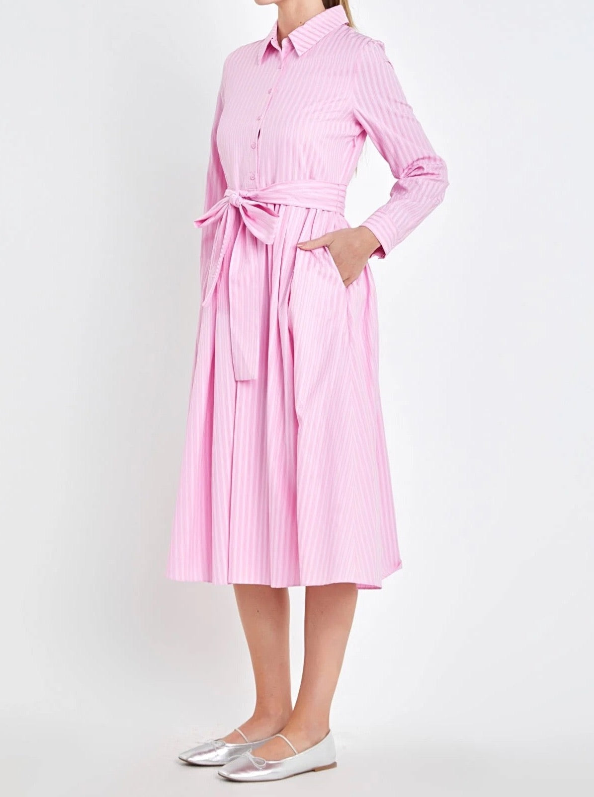 Striped Collared Shirt Midi Dress