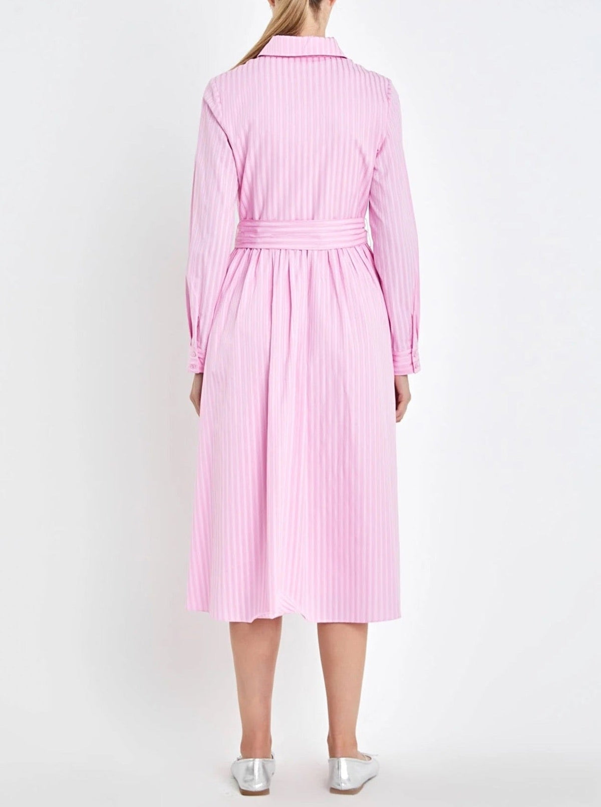 Striped Collared Shirt Midi Dress
