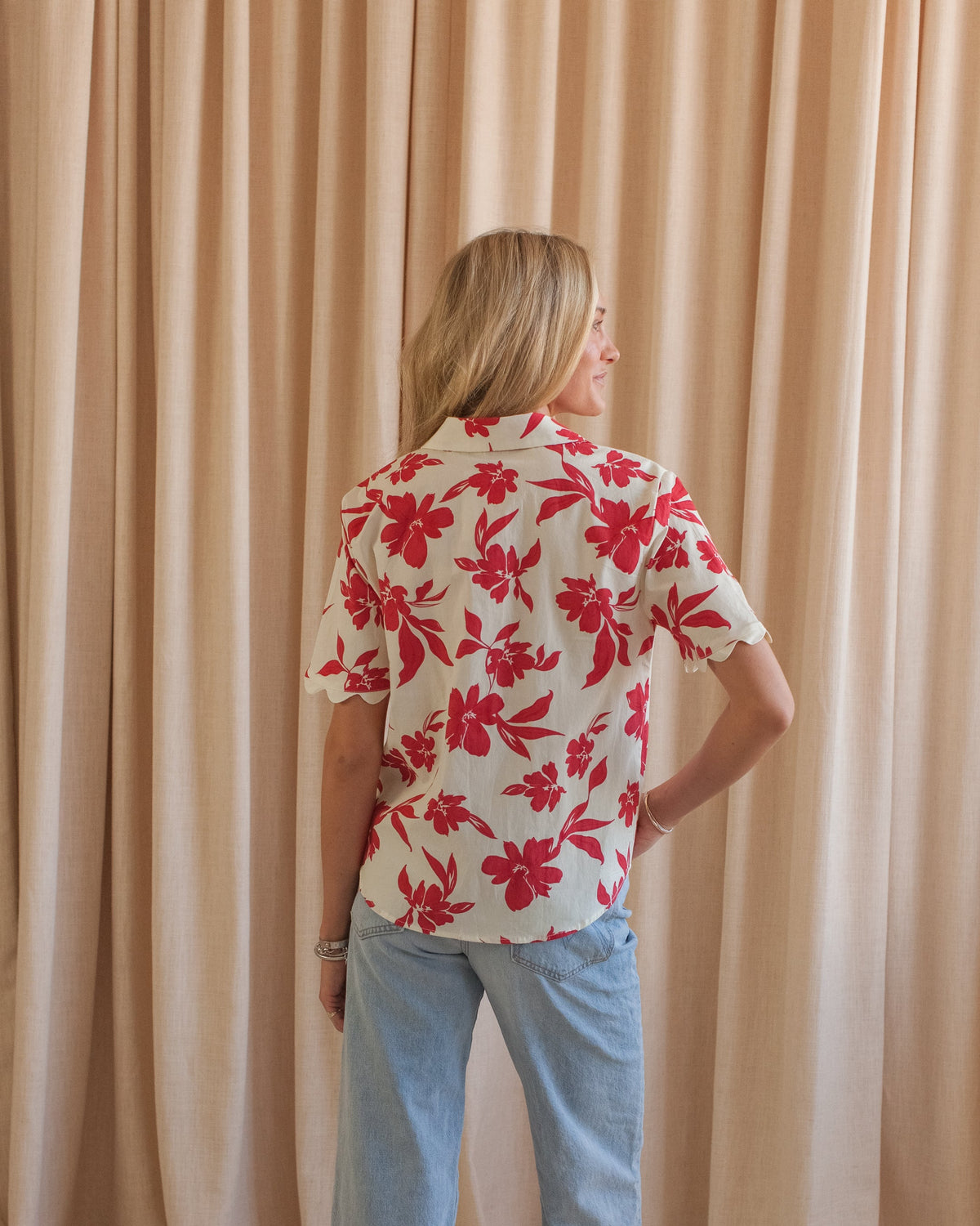 Hibiscus Print Button-Up Blouse