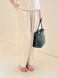 Baggy Leg Elastic Waist Linen Blend Trousers