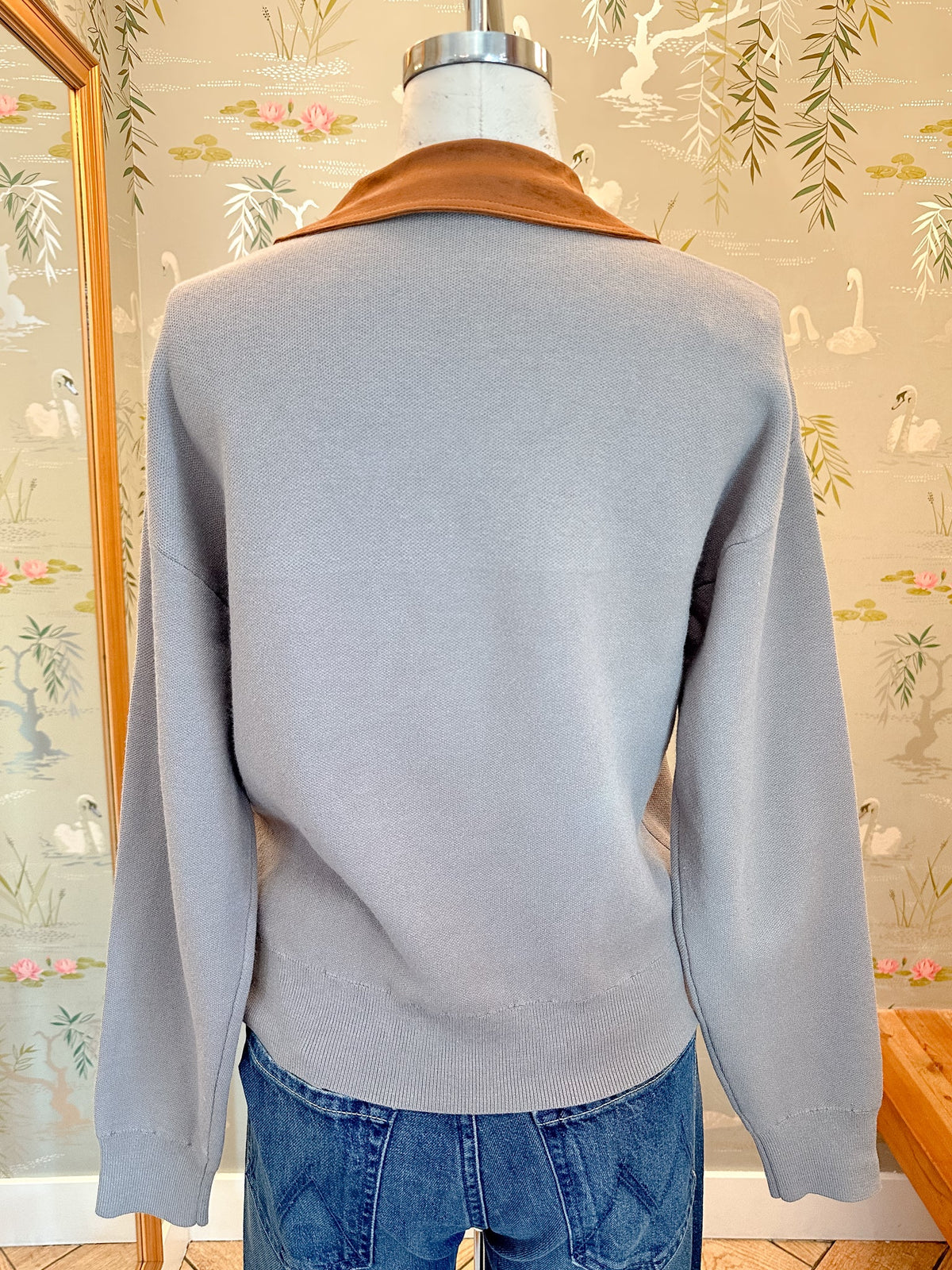 Faux Suede Collar Knit Sweater