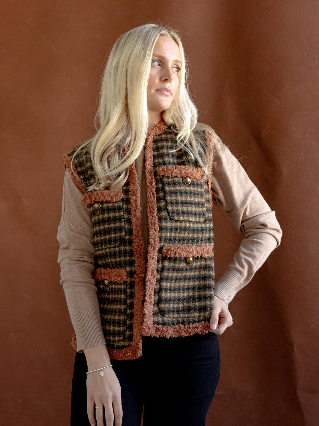Houndstooth Wool Blend Vest