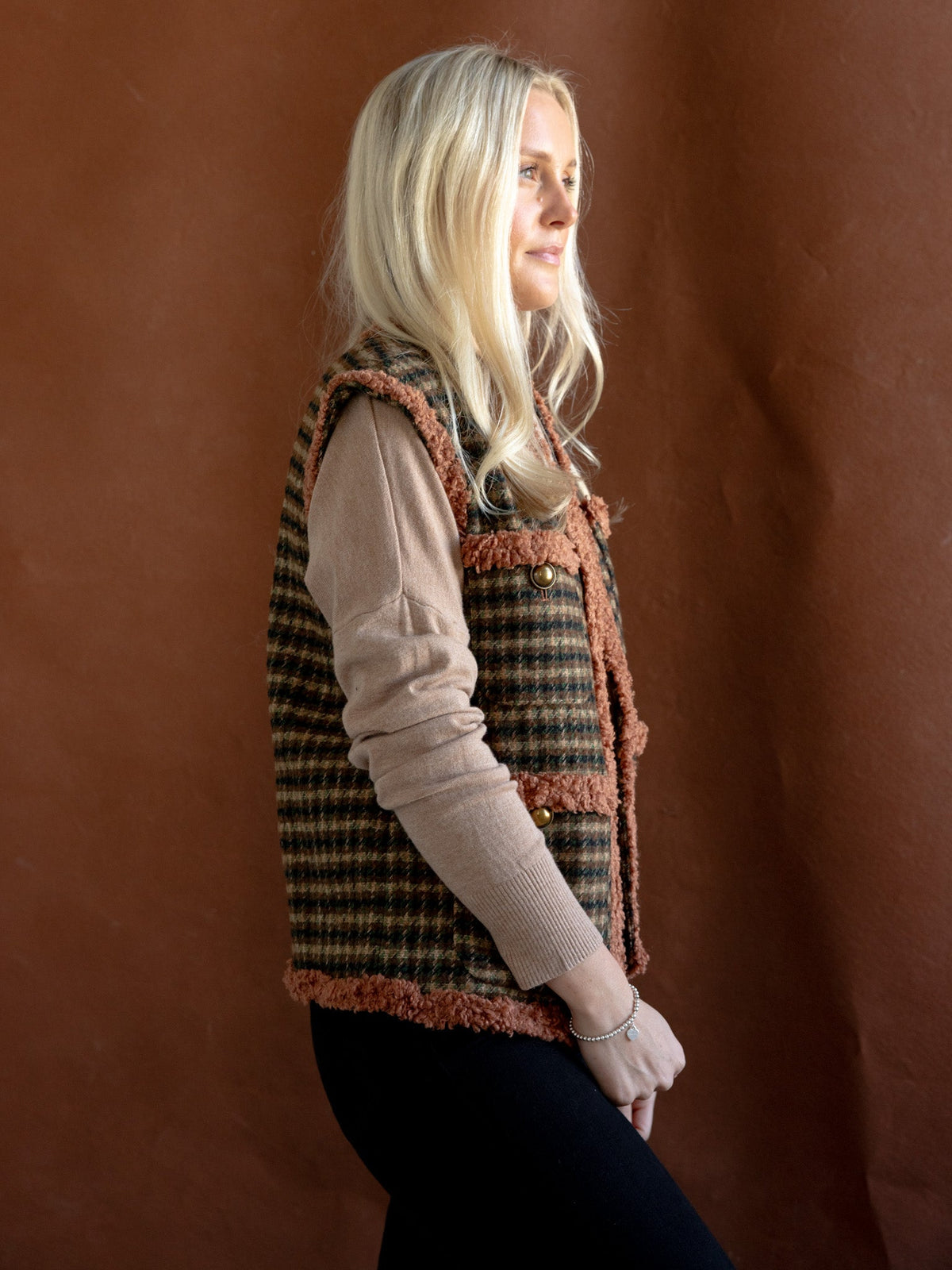 Houndstooth Wool Blend Vest