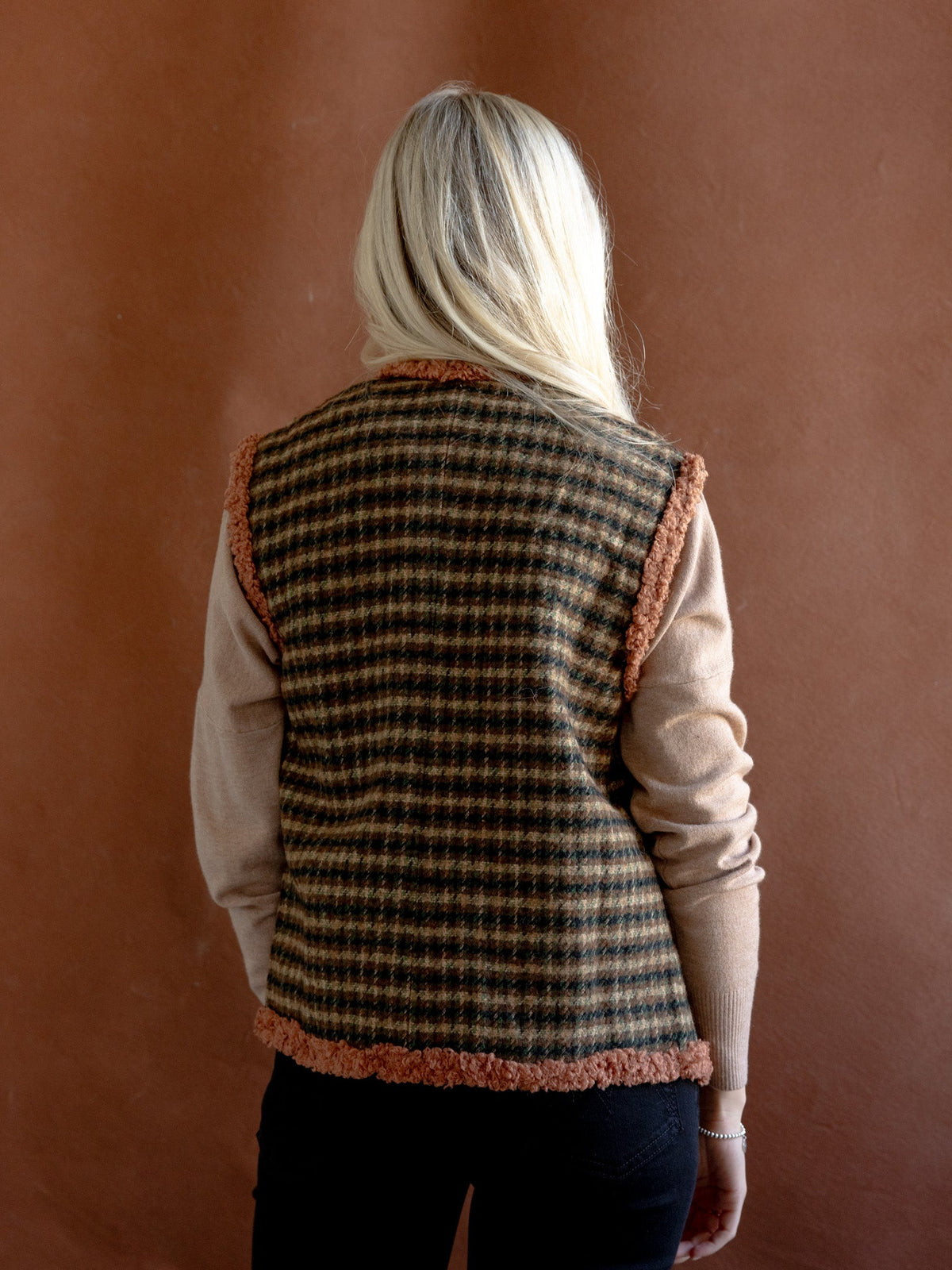 Houndstooth Wool Blend Vest
