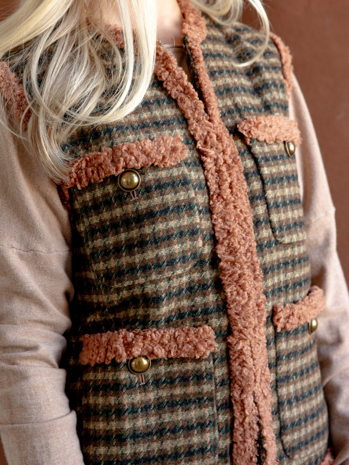 Houndstooth Wool Blend Vest