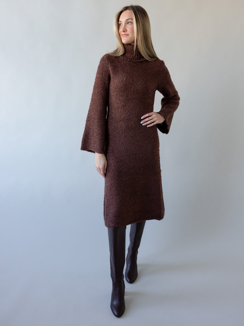 Turtleneck Bell Sleeve Sweater Dress