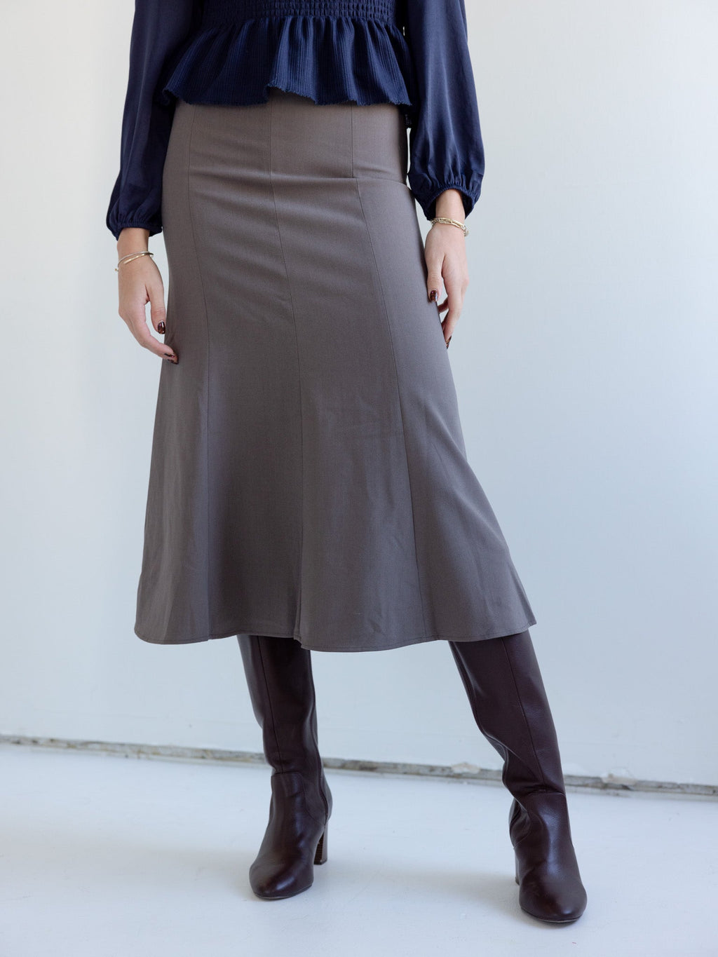 Seam Detail Flared Midi Skirt