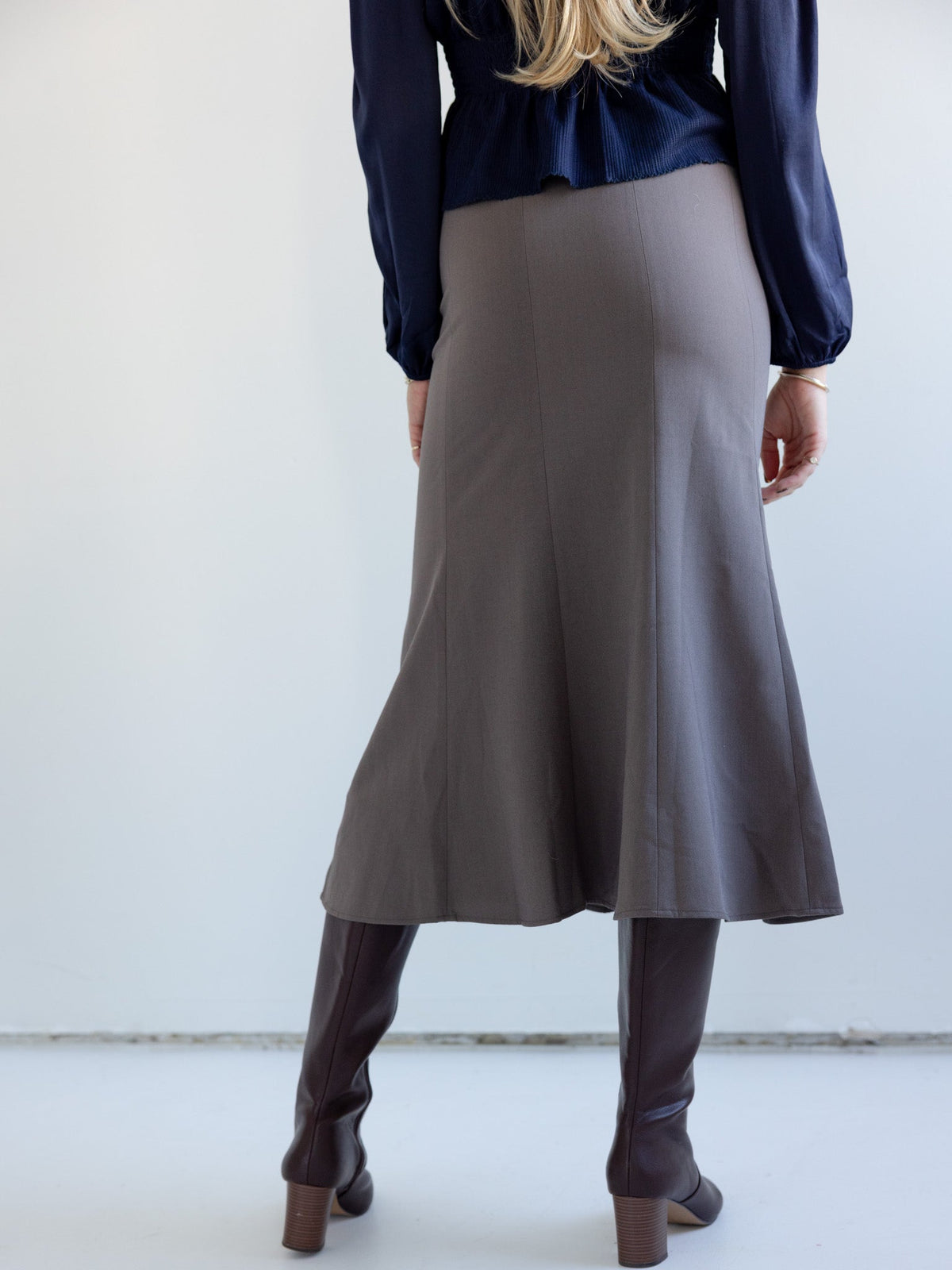 Seam Detail Flared Midi Skirt
