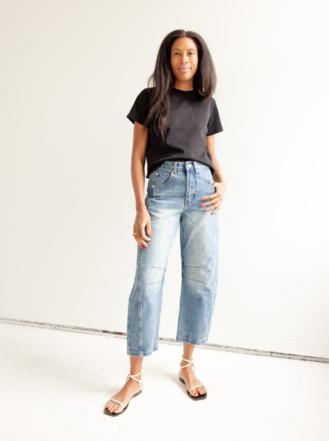 Cropped Barrel Leg Denim Trouser
