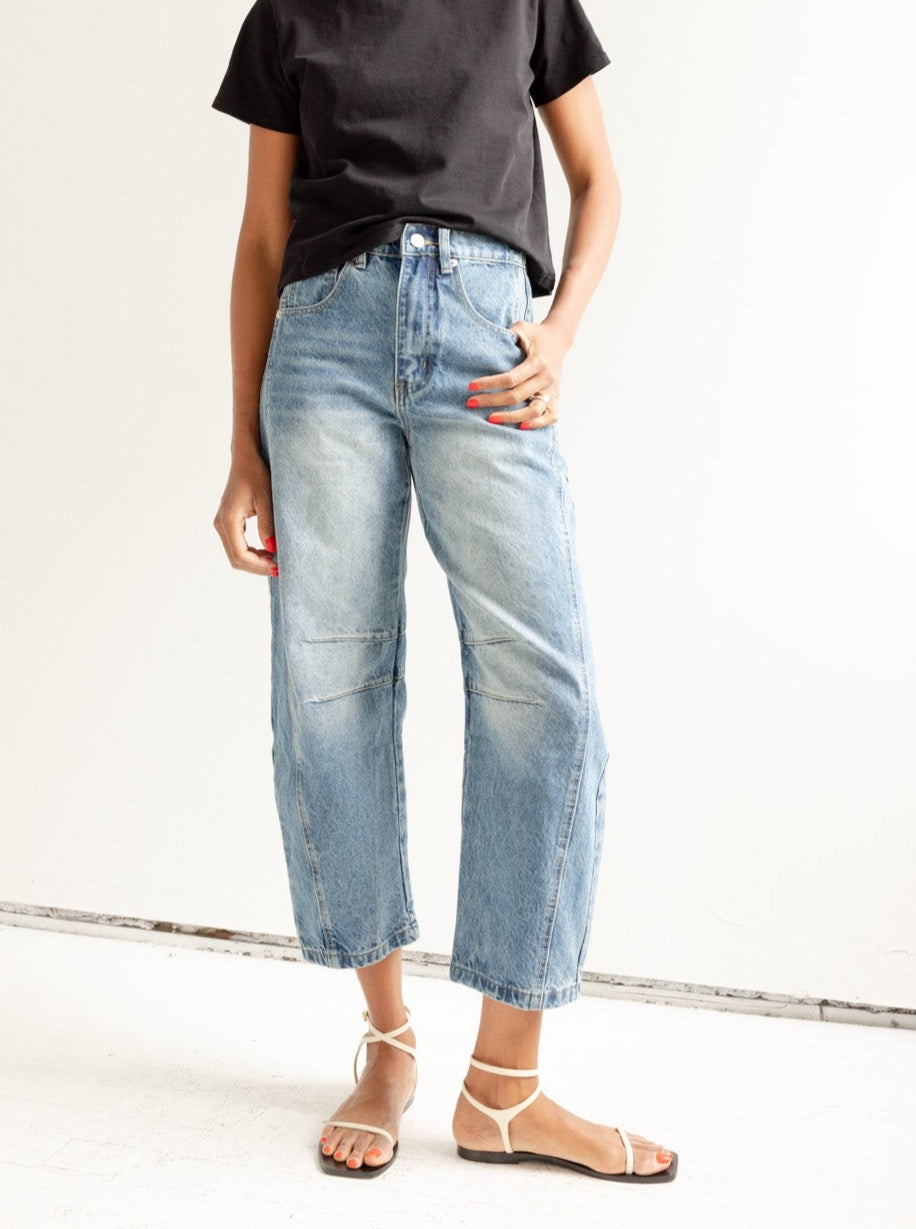 Cropped Barrel Leg Denim Trouser