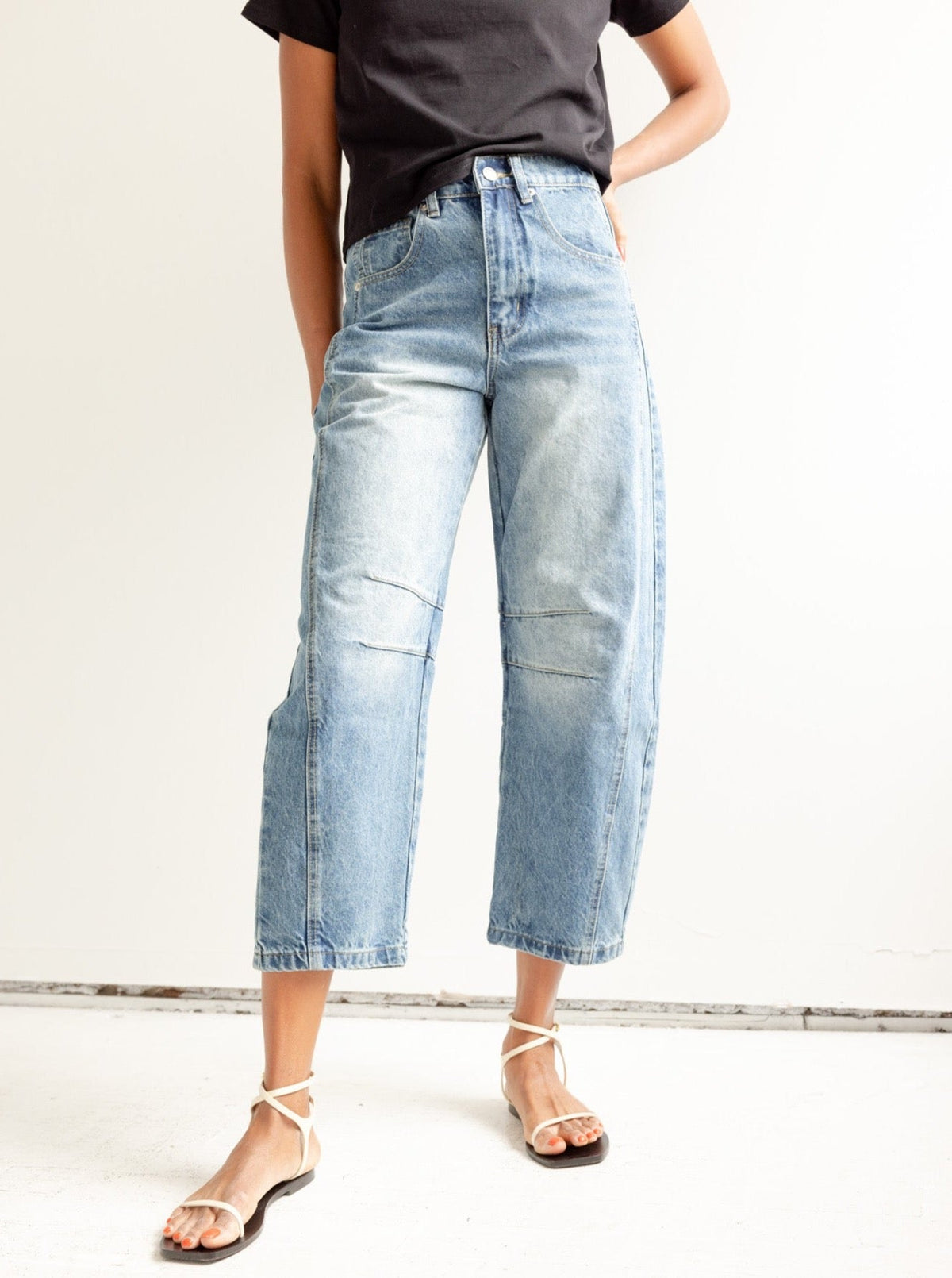 Cropped Barrel Leg Denim Trouser