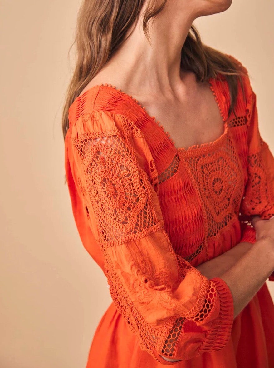Crochet Lace Square Neck Midi Dress