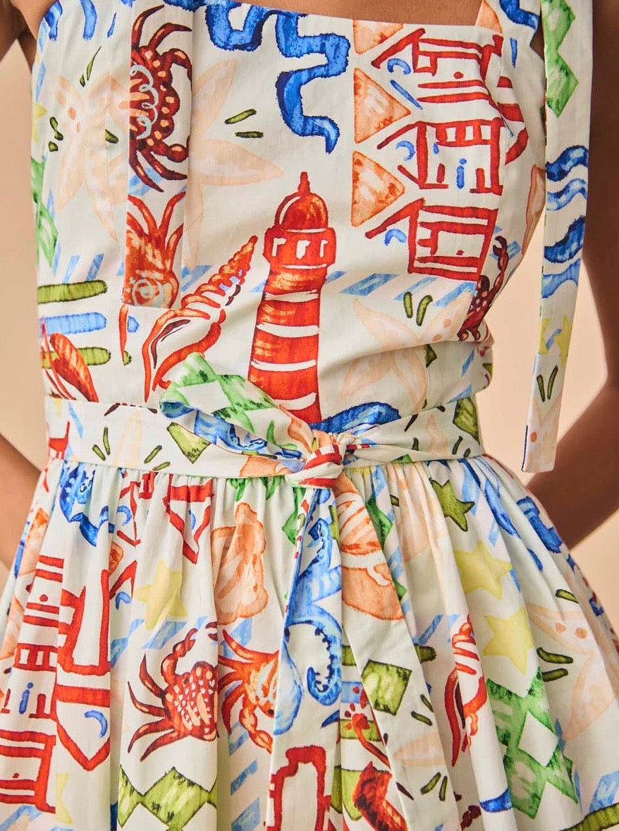 Square Neck Tie Strap Midi Dress