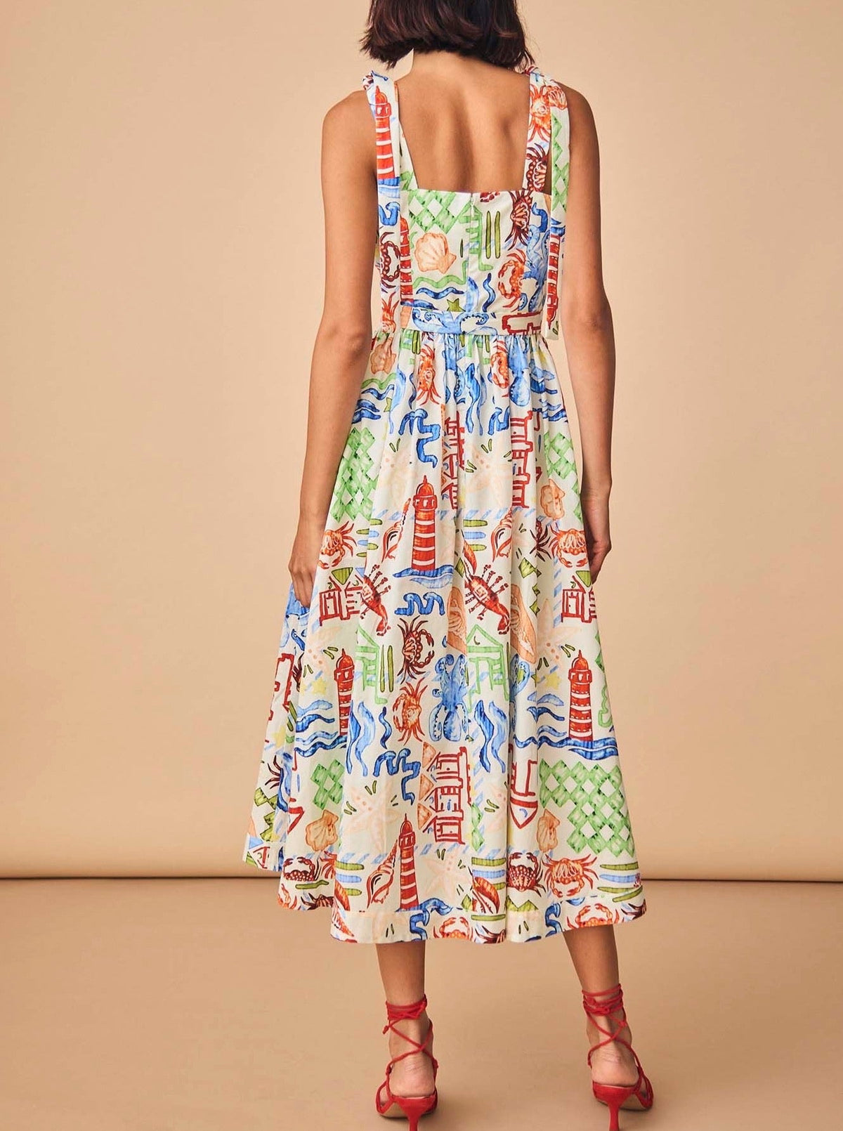 Square Neck Tie Strap Midi Dress