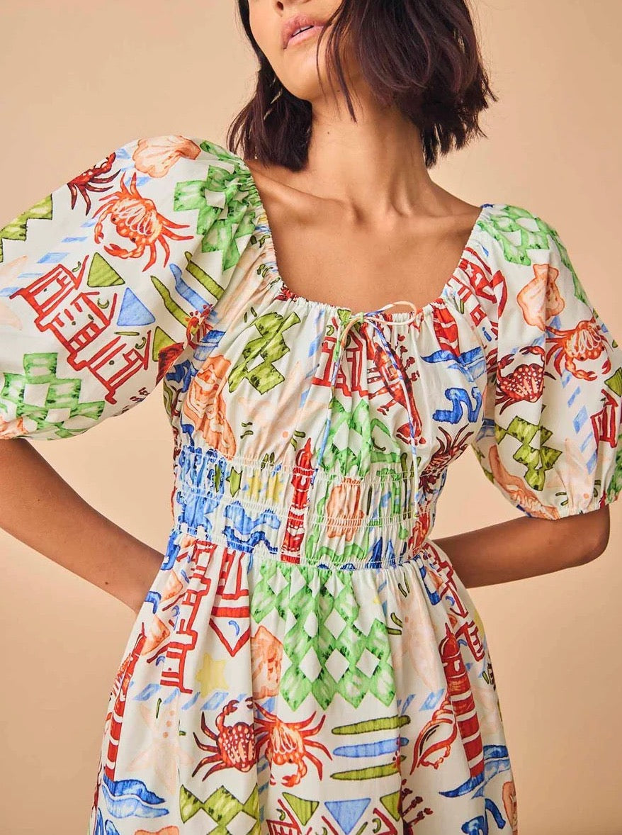 Scoop Neck Smocked Waist Mini Dress