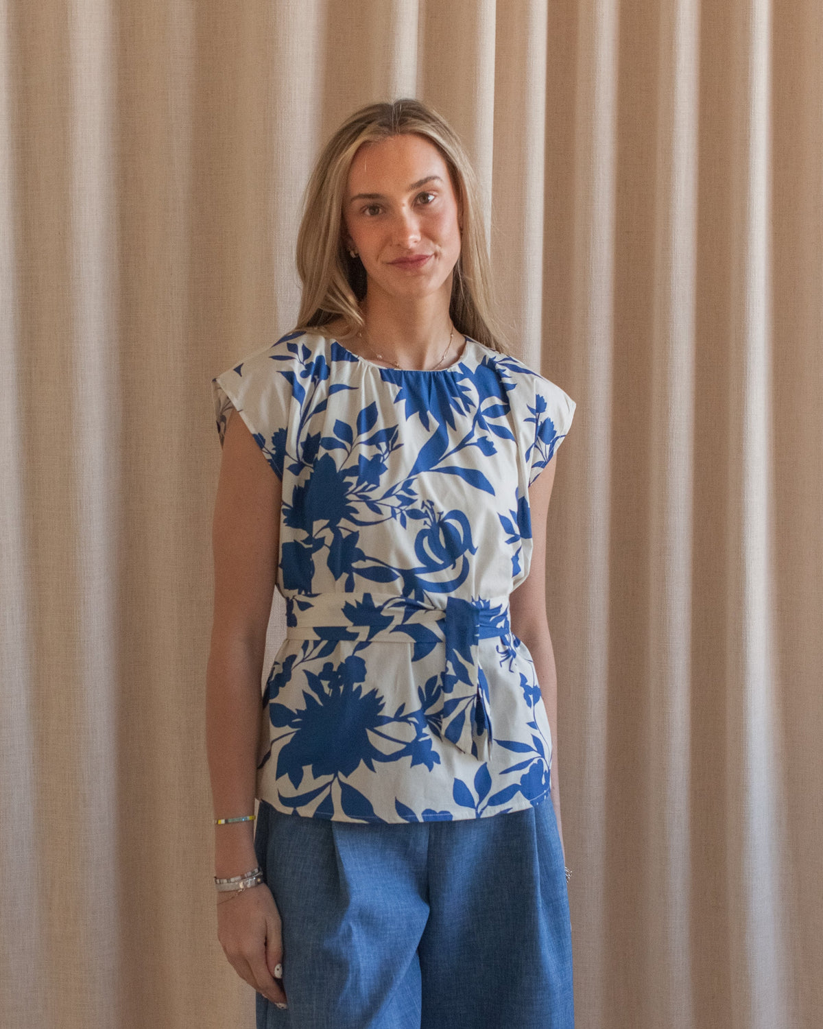 Printed Tie Waist Wrap Blouse