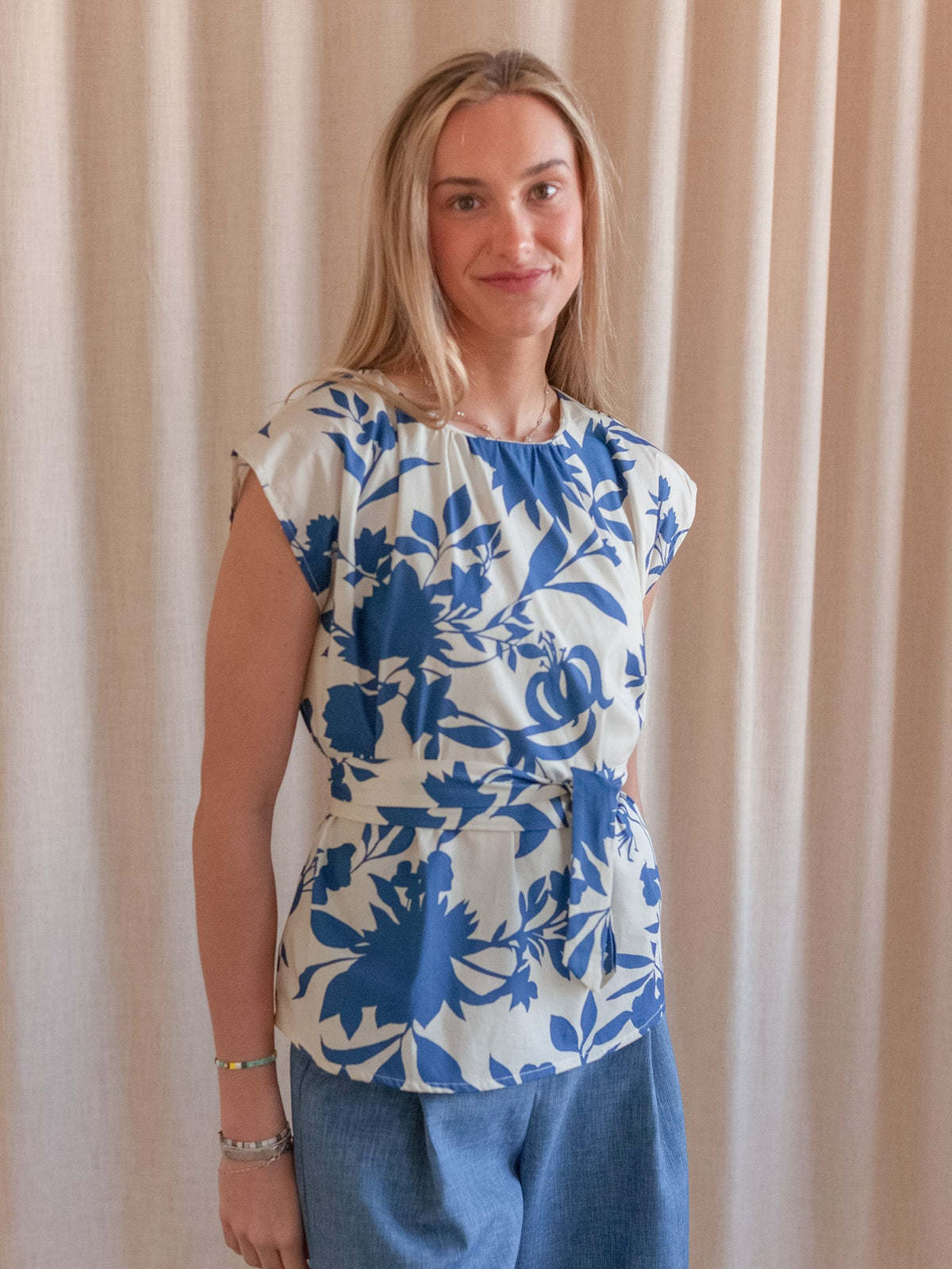 Printed Tie Waist Wrap Blouse