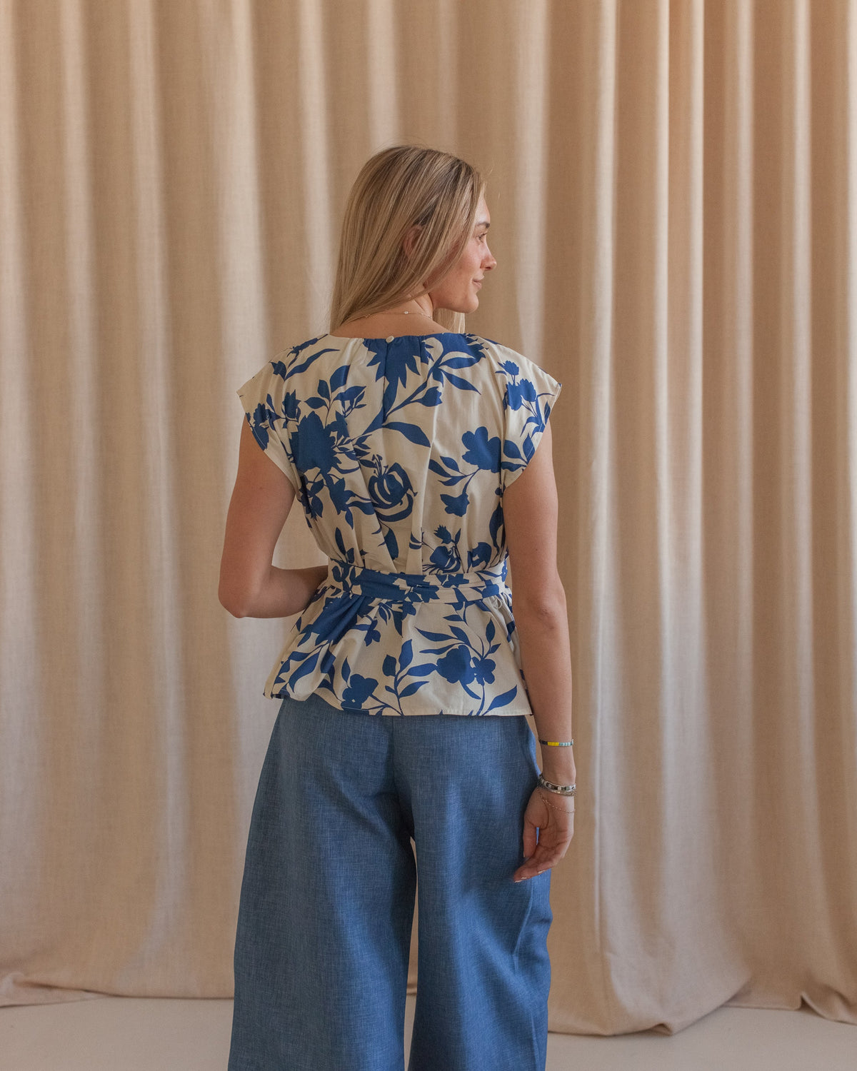 Printed Tie Waist Wrap Blouse