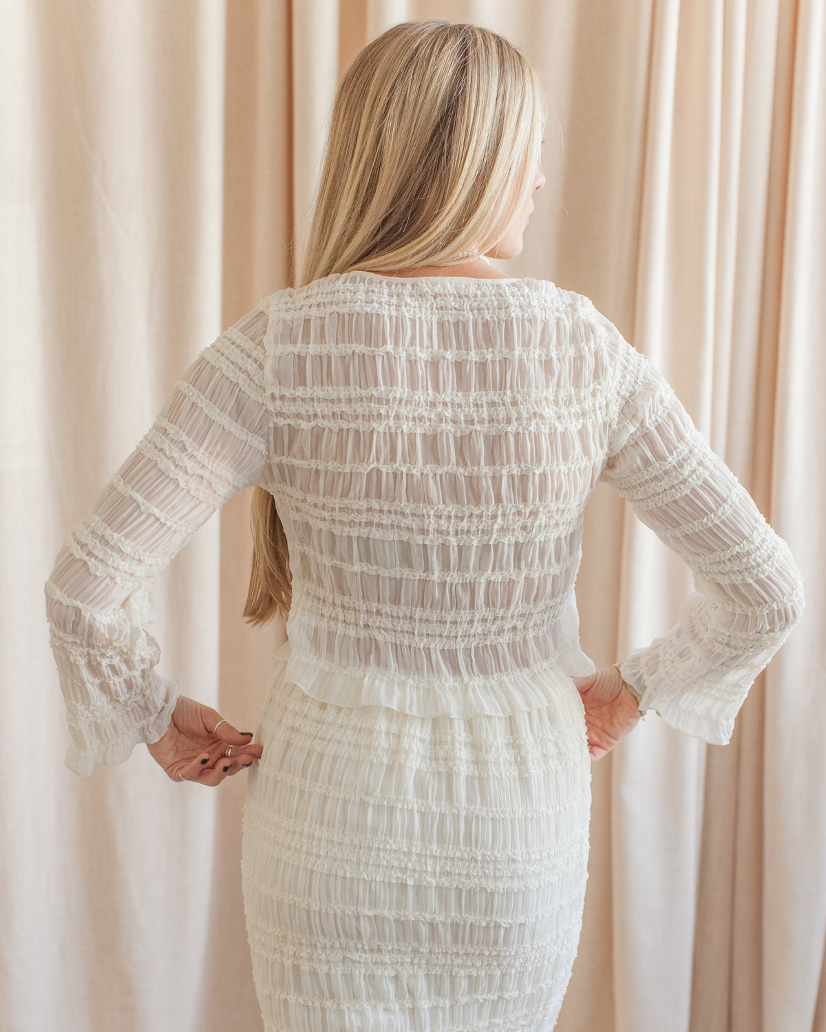 Crinkle Smocked Button Blouse - Cream