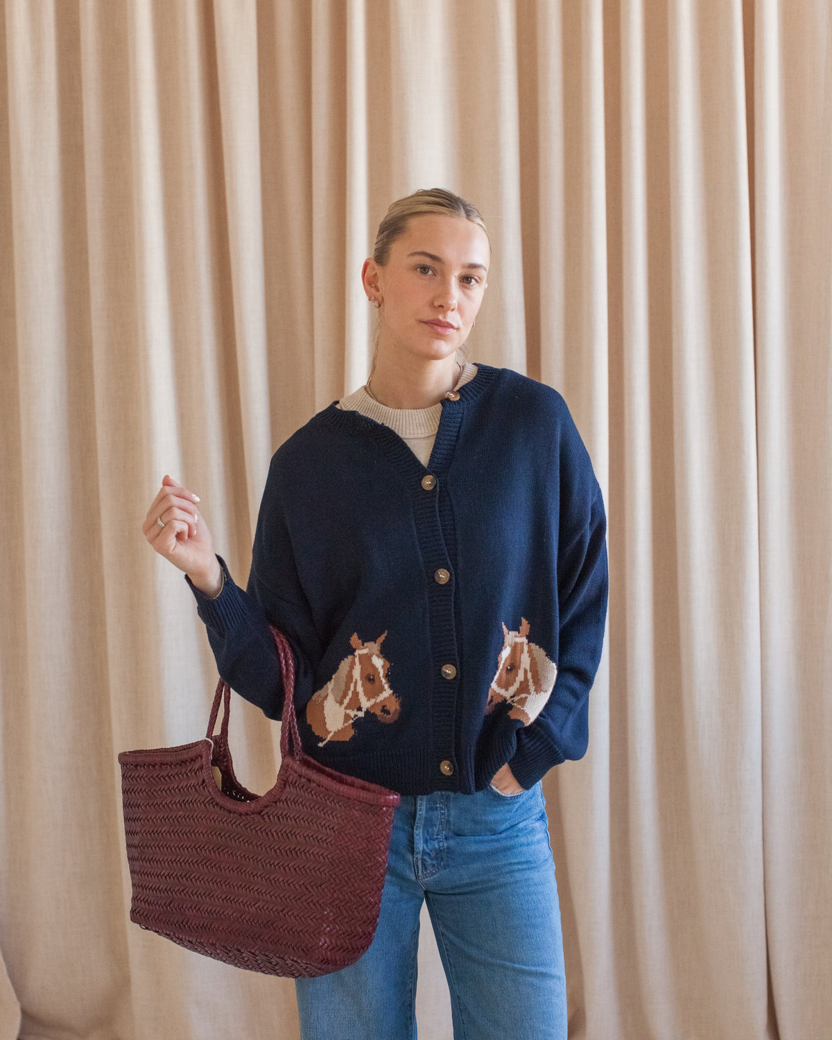 Horse Motif Knit Cardigan