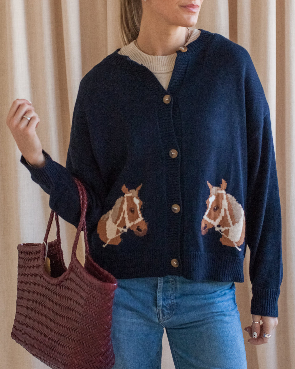 Horse Motif Knit Cardigan