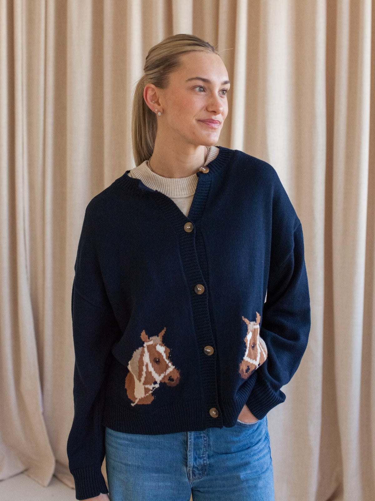 Horse Motif Knit Cardigan