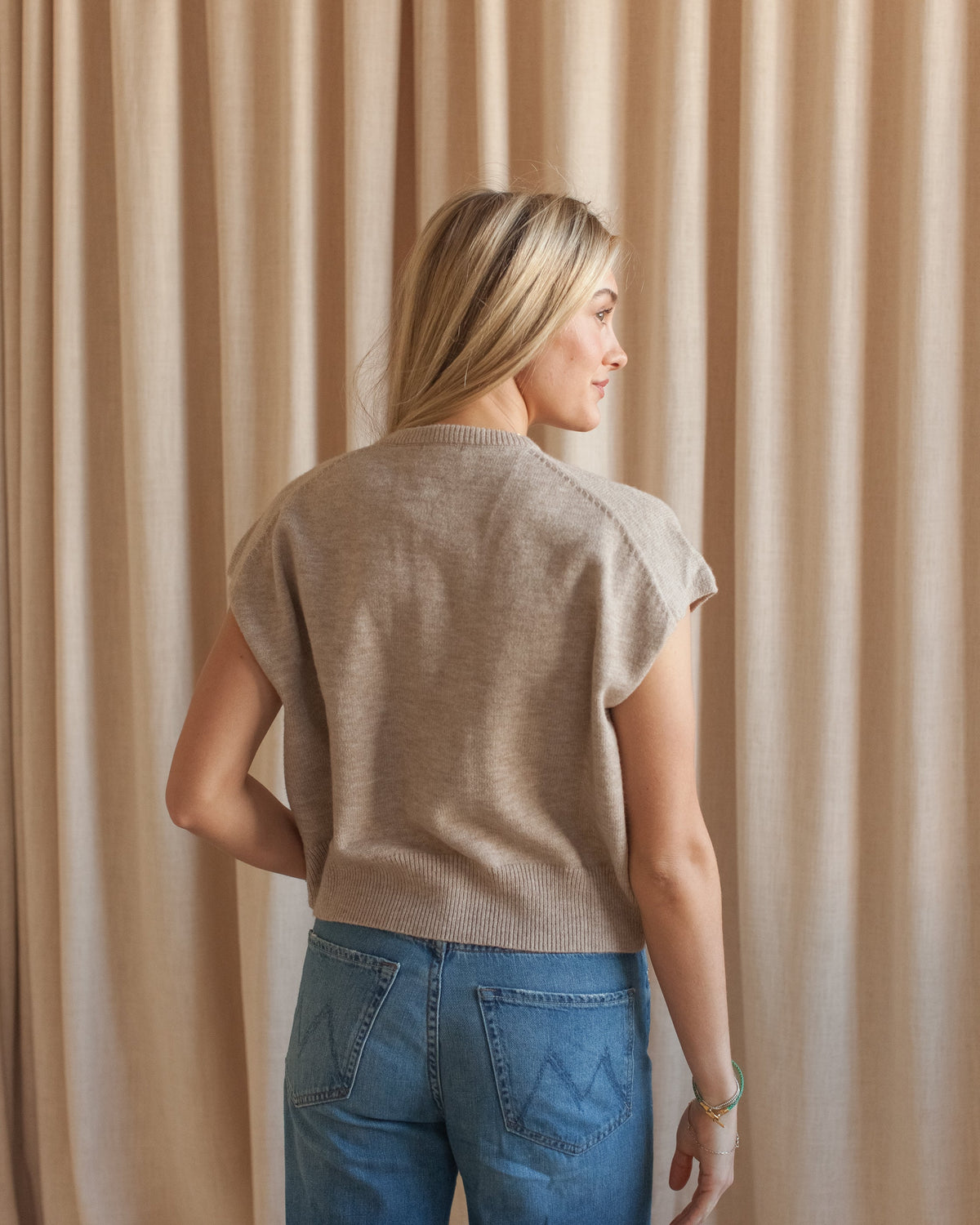 Ribbed Crew Neck Knit Vest