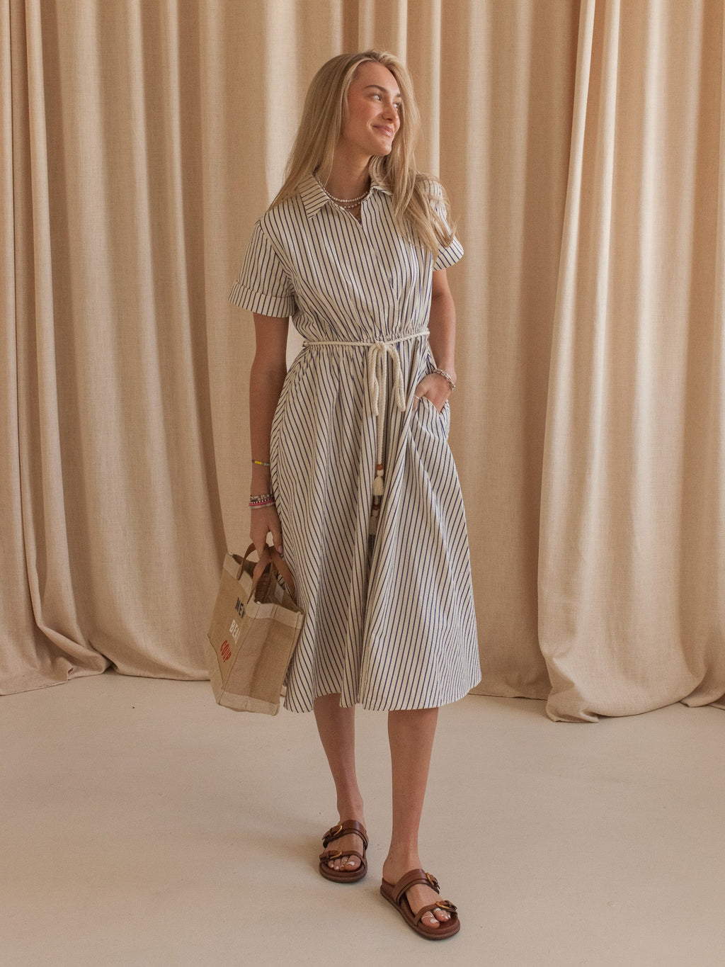 Striped Belted Midi Dress