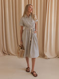 Striped Belted Midi Dress