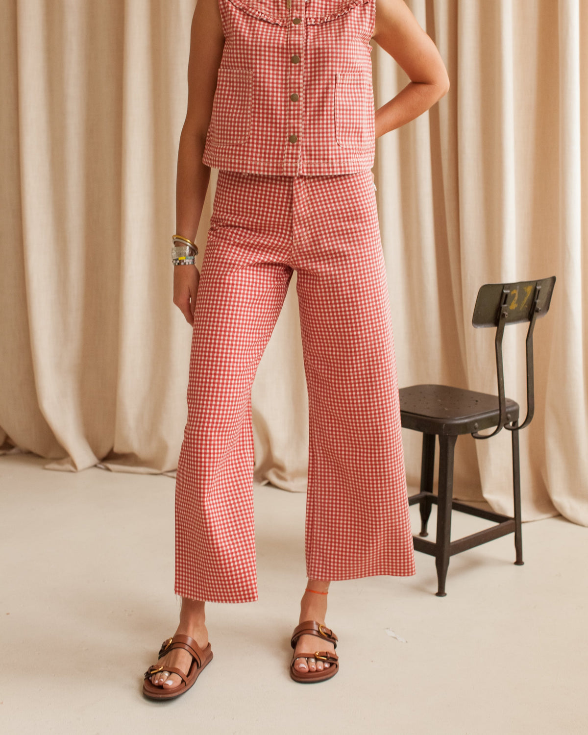 Gingham High-Rise Pants