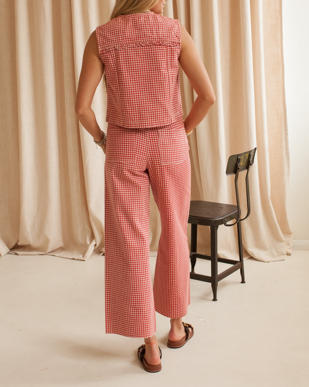 Gingham High-Rise Pants