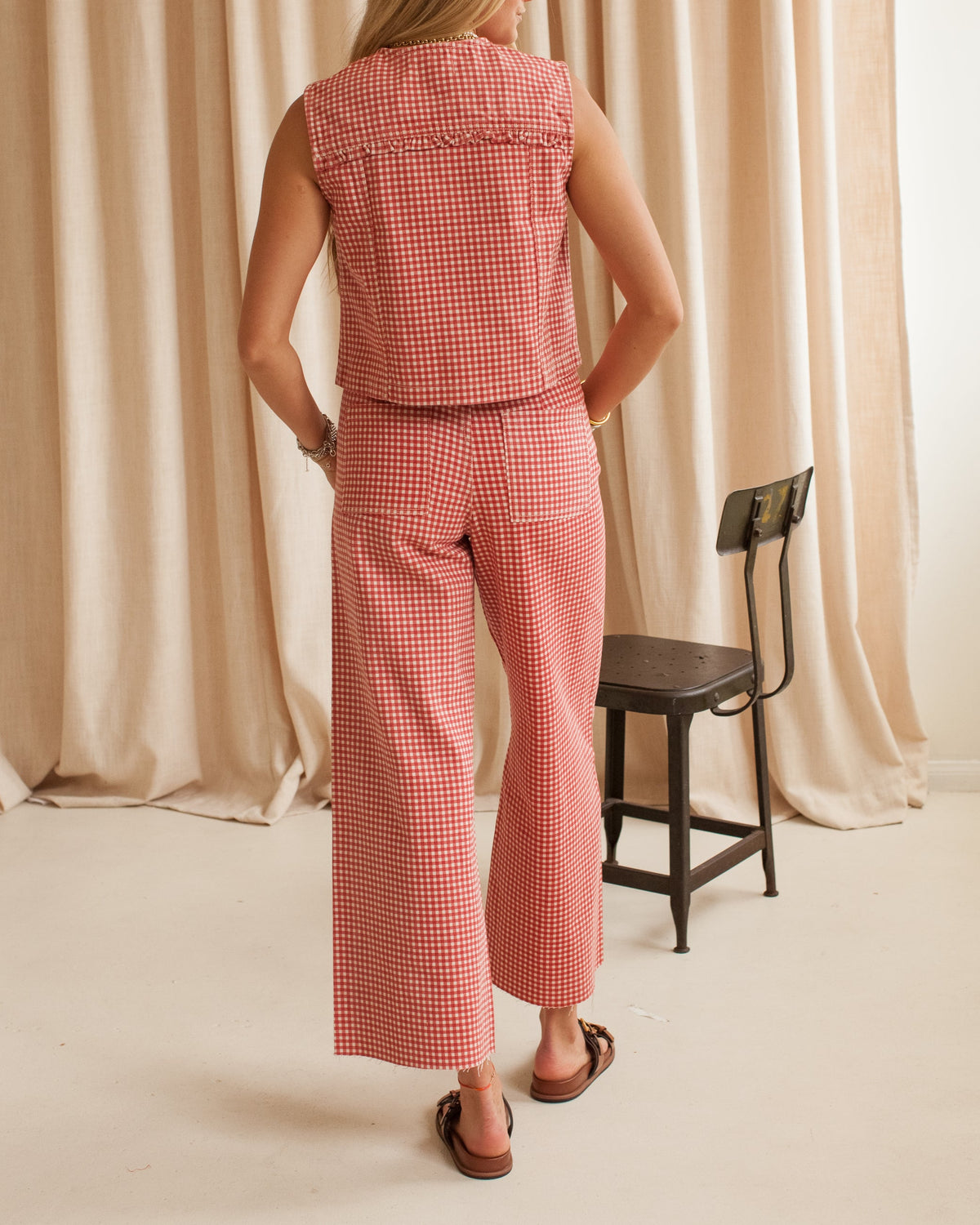 Gingham High-Rise Pants
