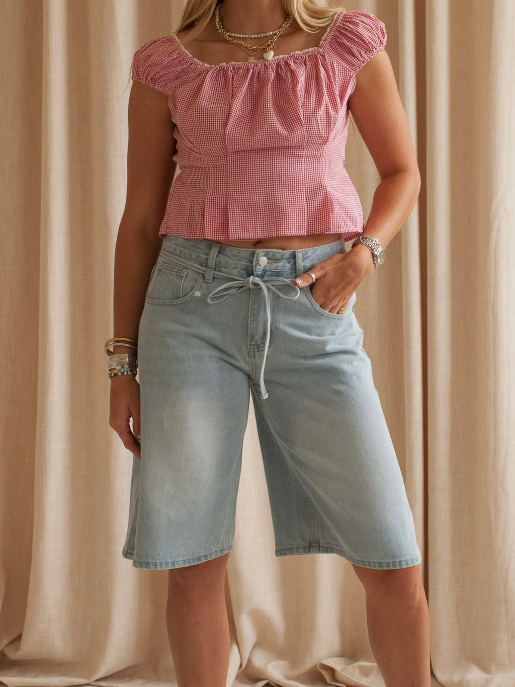 High-Rise Denim Shorts