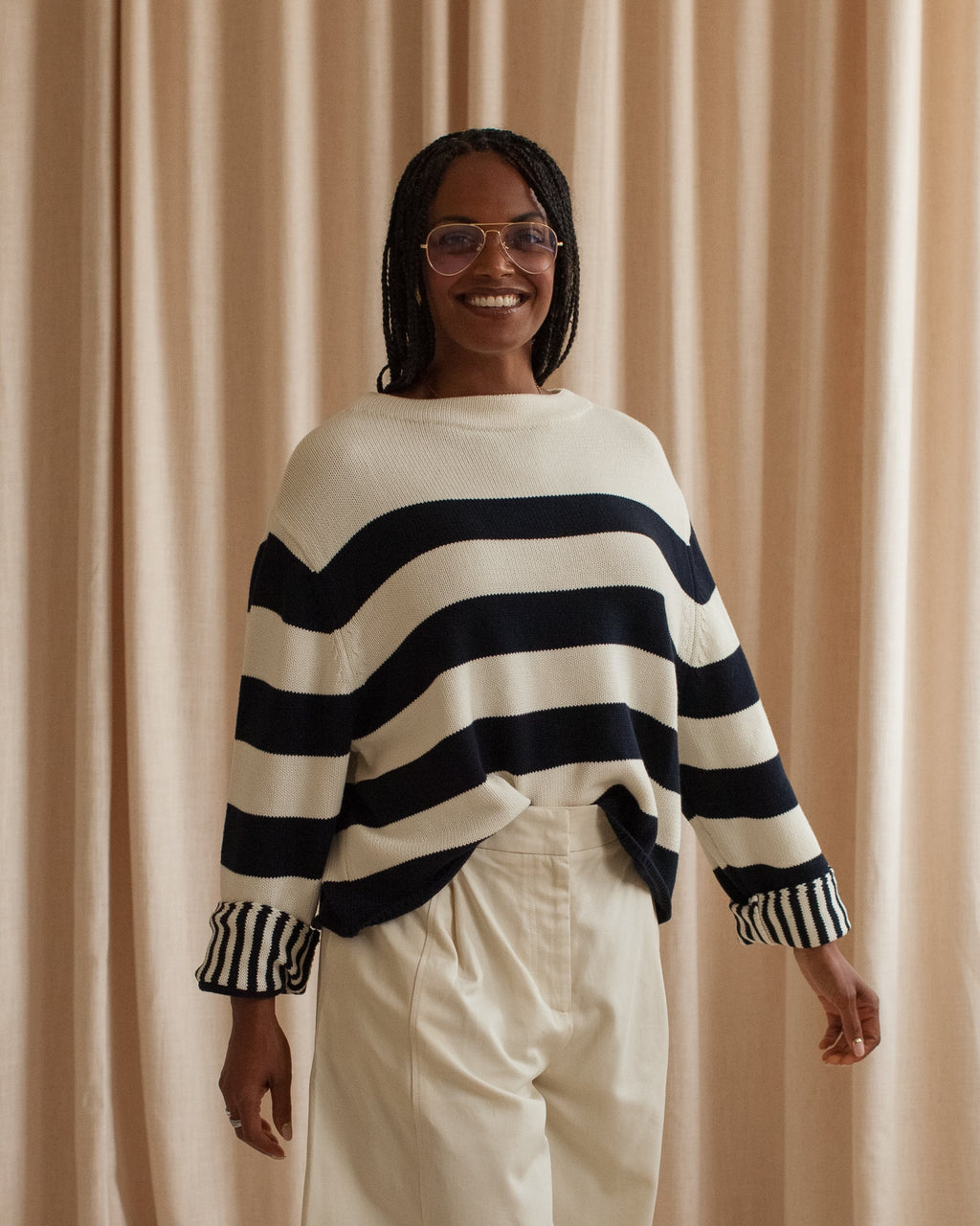 Navy Stripe Crewneck Sweater