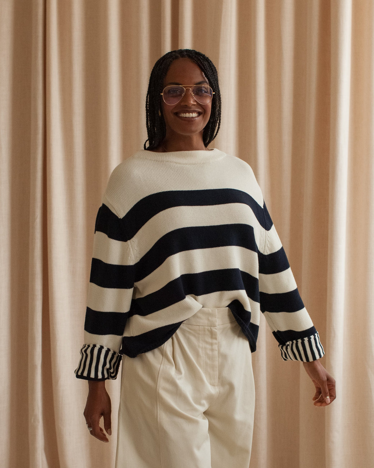 Navy Stripe Crewneck Sweater