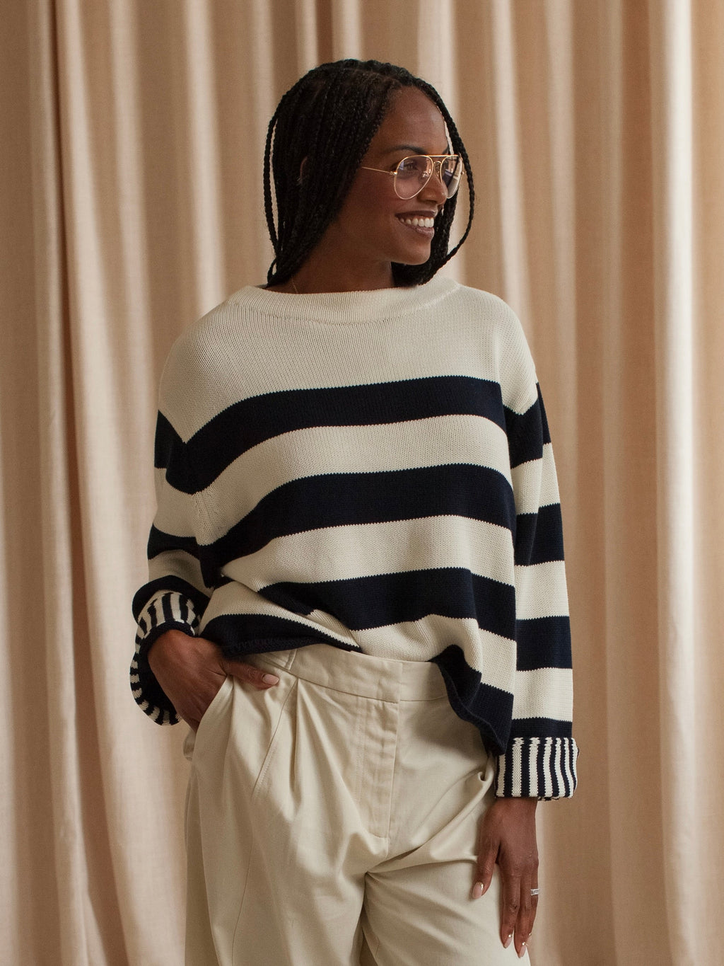 Navy Stripe Crewneck Sweater