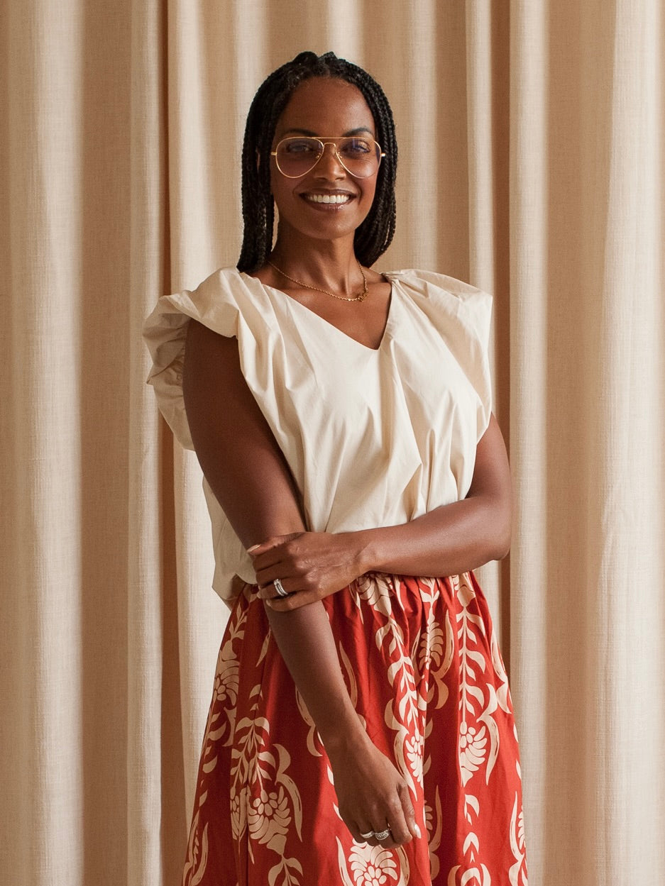 Bubble Hem Cap Sleeve V-Neck Blouse