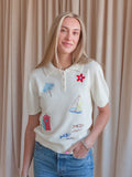 Beach Embroidered Knit Top